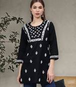 hand embroidered black cotton lucknowi chikankari top