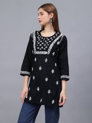 hand embroidered black cotton lucknowi chikankari top 2