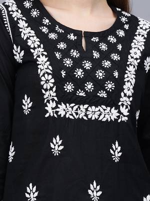 hand embroidered black cotton lucknowi chikankari top 3