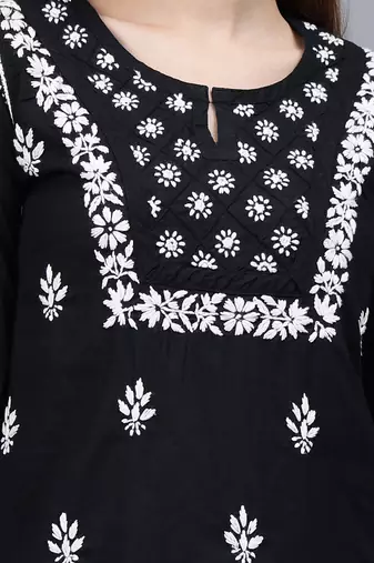 hand embroidered black cotton lucknowi chikankari top