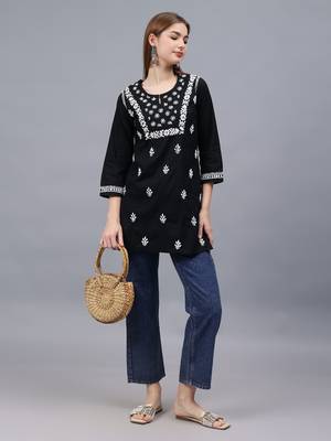 hand embroidered black cotton lucknowi chikankari top 4