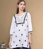 hand embroidered white cotton lucknowi chikankari top