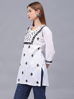 hand embroidered white cotton lucknowi chikankari top 2