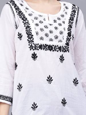 hand embroidered white cotton lucknowi chikankari top 3