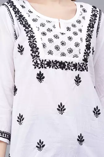 hand embroidered white cotton lucknowi chikankari top