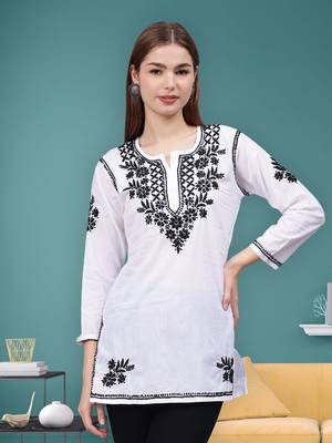 hand embroidered white cotton lucknowi chikankari top 1