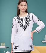 hand embroidered white cotton lucknowi chikankari top