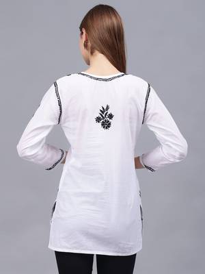 hand embroidered white cotton lucknowi chikankari top 2