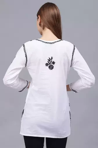 hand embroidered white cotton lucknowi chikankari top