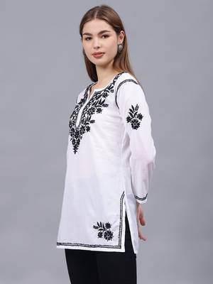 hand embroidered white cotton lucknowi chikankari top 3