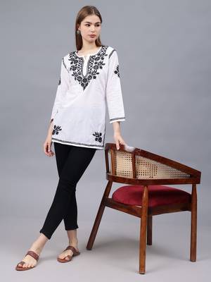 hand embroidered white cotton lucknowi chikankari top 4