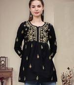 hand embroidered black cotton lucknowi chikankari a-line top