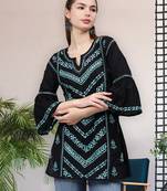 hand embroidered black cotton lucknowi chikankari top