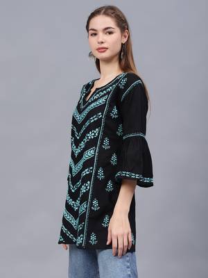 hand embroidered black cotton lucknowi chikankari top 2