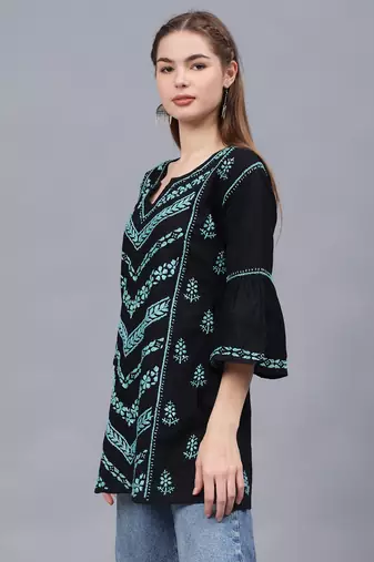 hand embroidered black cotton lucknowi chikankari top