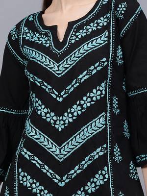 hand embroidered black cotton lucknowi chikankari top 3