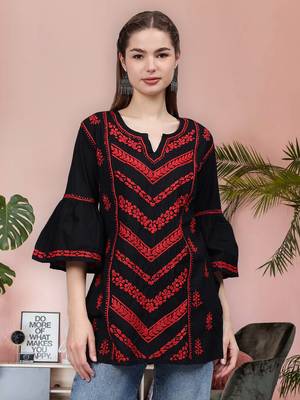 hand embroidered black cotton lucknowi chikankari top 1