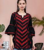 hand embroidered black cotton lucknowi chikankari top