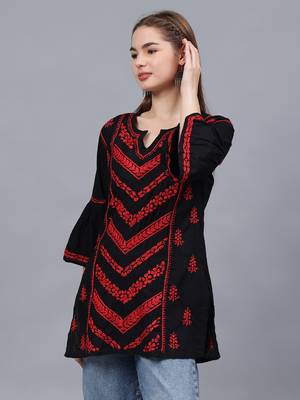hand embroidered black cotton lucknowi chikankari top 2