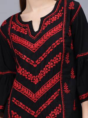 hand embroidered black cotton lucknowi chikankari top 3