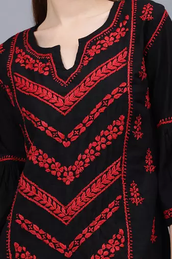 hand embroidered black cotton lucknowi chikankari top