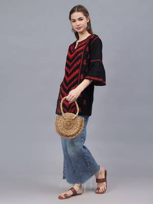 hand embroidered black cotton lucknowi chikankari top 4
