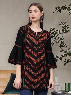 hand embroidered black cotton lucknowi chikankari top 1