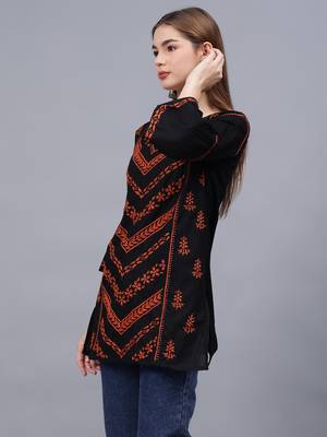 hand embroidered black cotton lucknowi chikankari top 2