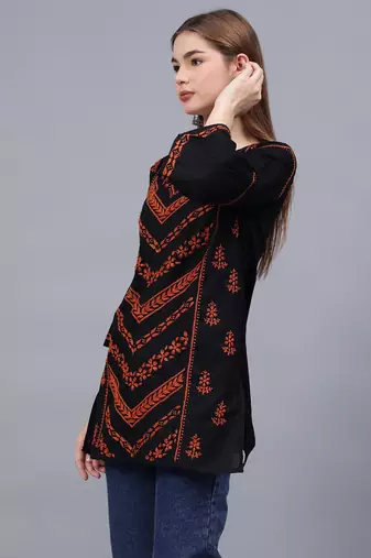 hand embroidered black cotton lucknowi chikankari top