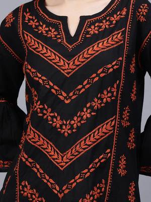 hand embroidered black cotton lucknowi chikankari top 3