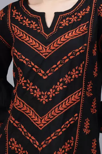 hand embroidered black cotton lucknowi chikankari top