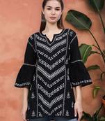 hand embroidered black cotton lucknowi chikankari top