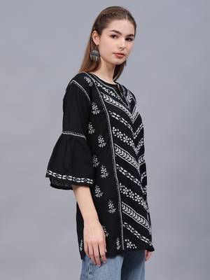 hand embroidered black cotton lucknowi chikankari top 2