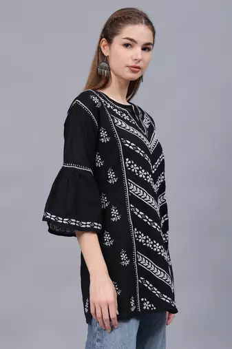 hand embroidered black cotton lucknowi chikankari top