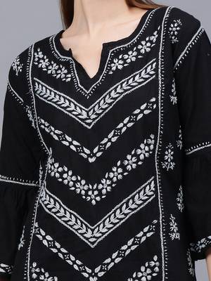 hand embroidered black cotton lucknowi chikankari top 3