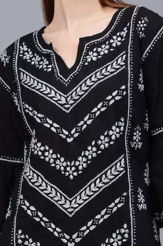 hand embroidered black cotton lucknowi chikankari top