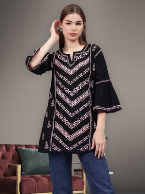 hand embroidered black cotton lucknowi chikankari top 1