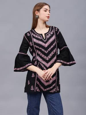 hand embroidered black cotton lucknowi chikankari top 2