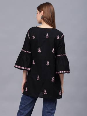 hand embroidered black cotton lucknowi chikankari top 3