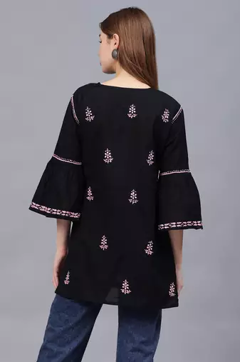 hand embroidered black cotton lucknowi chikankari top