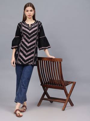 hand embroidered black cotton lucknowi chikankari top 4