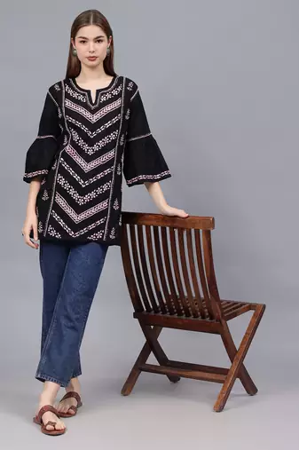 hand embroidered black cotton lucknowi chikankari top