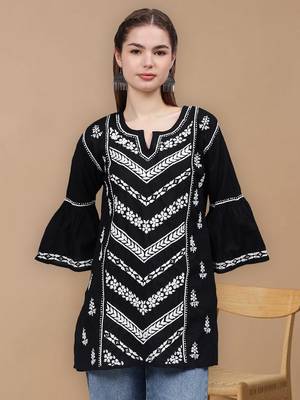 hand embroidered black cotton lucknowi chikankari top 1