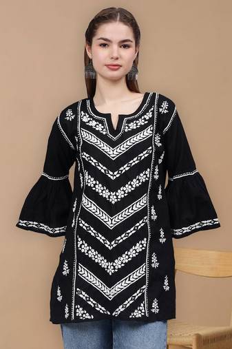 hand embroidered black cotton lucknowi chikankari top