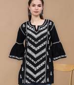 hand embroidered black cotton lucknowi chikankari top