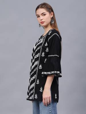 hand embroidered black cotton lucknowi chikankari top 2