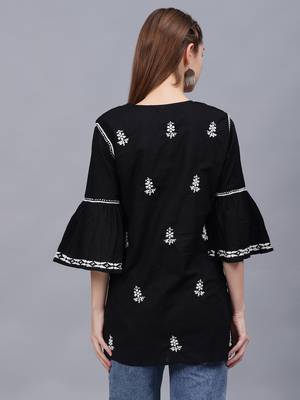 hand embroidered black cotton lucknowi chikankari top 3