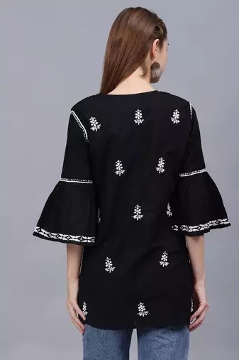 hand embroidered black cotton lucknowi chikankari top