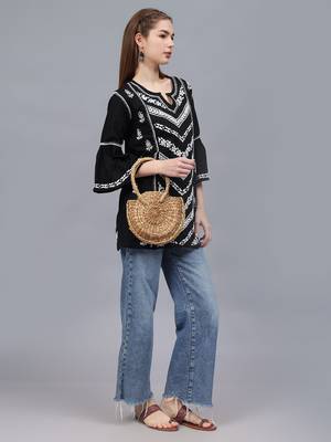 hand embroidered black cotton lucknowi chikankari top 4
