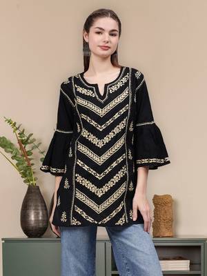 hand embroidered black cotton lucknowi chikankari top 1